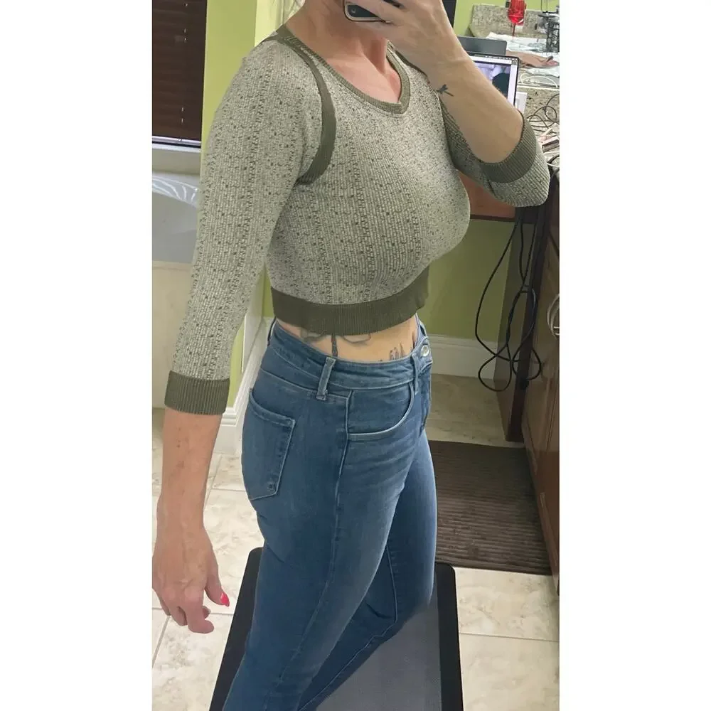 Free People We The Free medium large Give it all scoop crop top olive green